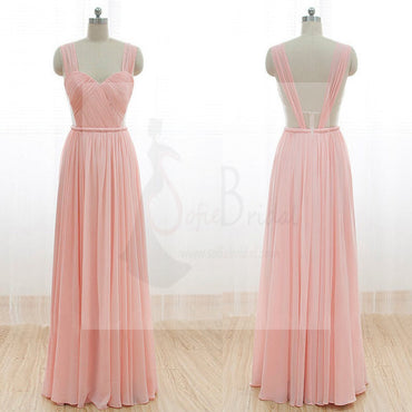 Cheap Junior Long Chiffon Pink Off Shoulder Sweet Heart Open Back Bridesmaid Dresses, WG21
