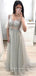 See Through A-Line V-Neck 3/4 Sleeves Tulle Long Prom Dresses With Beading,SFPD0018