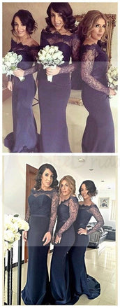 Sexy Long Sleeves Mermaid Lace Wedding Party Dress for Bridesmaids Wedding Guest Dresses, WG22