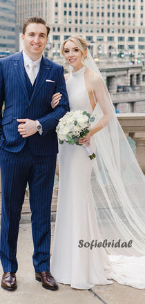 Mermaid Halter Open Back Floor-length Long Wedding Dresses Online,SFWD0038