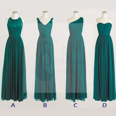 Best Sale Cheap Simple Mismatched Chiffon Full Length Teal Green Bridesmaid Dresses, WD0252