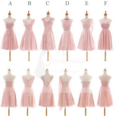 Pretty Chiffon Mismatched Different Styles Blush Pink Knee Length Cheap Bridesmaid Dresses, WG184