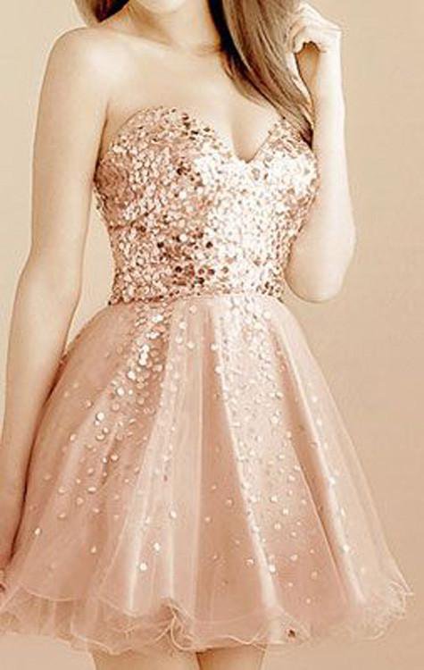 Sweetheart Lace Up Gold Sequin Organza Homecoming Prom Dresses, SF0065