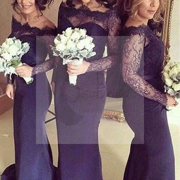 Sexy Long Sleeves Mermaid Lace Wedding Party Dress for Bridesmaids Wedding Guest Dresses, WG22