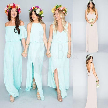 Pretty Young Junior Mint Mismatched Styles Side Split Chiffon Cheap Bridesmaid Dresses