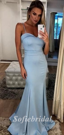 Sexy Satin Spaghetti Srtraps V-Neck Sleeveless Mermaid Long Prom Dresses,PD0785