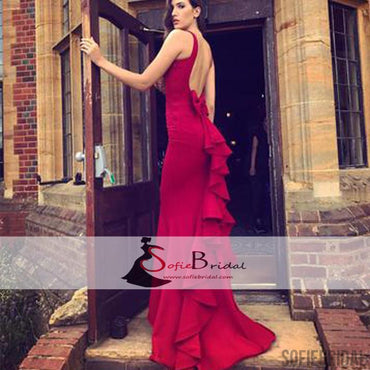 Elegant Backless Mermaid Jersey Ruffles Prom Dresses, Popular Prom Dresses , PD0392