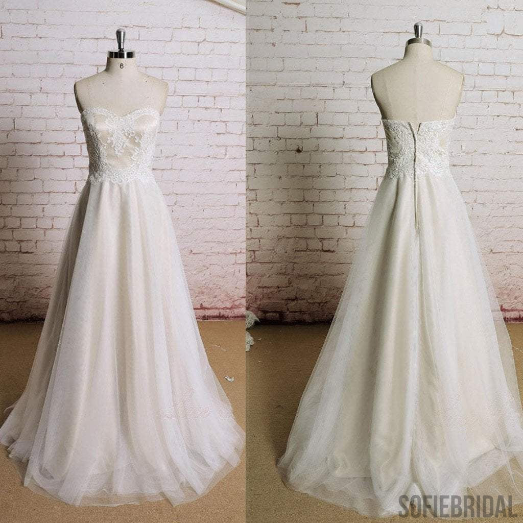 Sweetheart Lace Top A-line Elegant Zip Up Affordable Wedding Dresses, WD0219