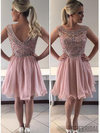 Pink Scoop Rhinestone Beaded Homecoming Dresses 2018, CM418