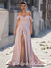 Elegant Satin Sweetheart Off Shoulder A-Line Long Prom Dresses With Split,SFPD0300