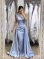 Sexy Simple Satin One Shoulder Sleeveless Mermaid Long Prom Dresses ,SFPD0378