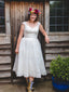 New Arrival Lace Short Sleeve Knee-length Wedding Dresses,SF0007