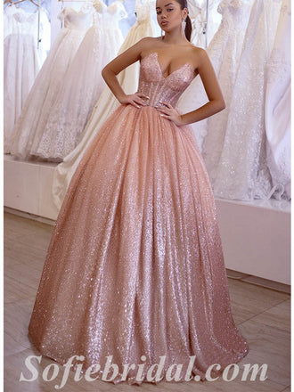Sexy Shiny Pink Sequin Tulle Sweetheart V-Neck Sleeveless A-Line Long Prom Dresses,SFPD0548
