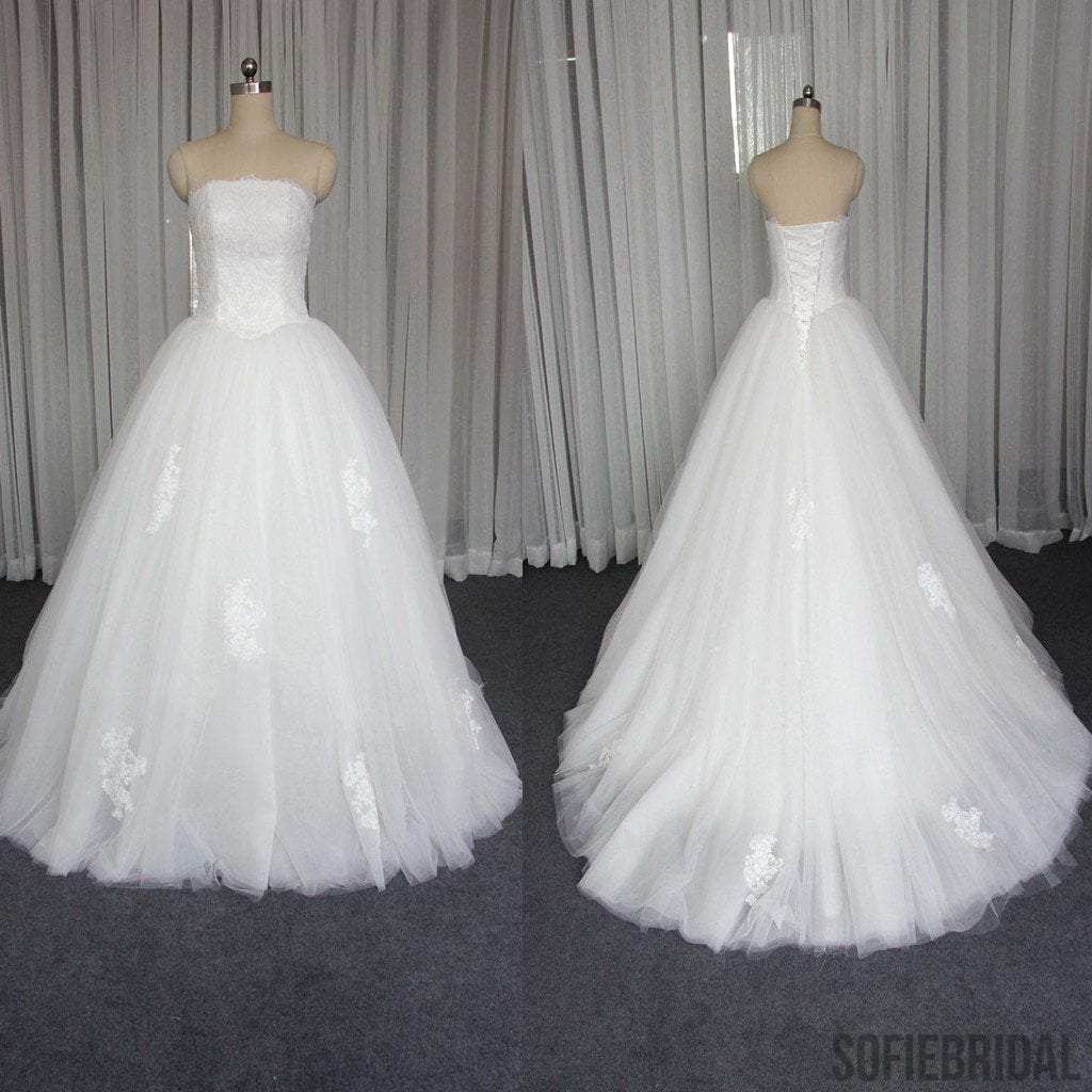 Straight Neckline Lace Tulle Gorgeous Little Tail Lace Up Wedding Dresses, WD0225