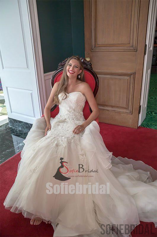 Sweetheart Lace Chiffon Long Elegant Wedding Dresses, Affordable Wedding Dresses, WD0245