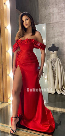 Simple Sweetheart Red Mermaid Side Slit Long Prom Dresses,SFPD0143