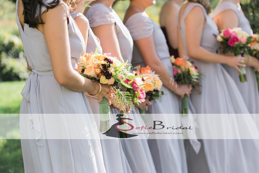 Light Grey Chiffon Bridesmaid Dresses, Cap Sleeve Side Slit Bridesmaid Dresses, PD0484