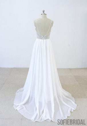 Spaghetti Straps Lace Beaded Cheap Beach Wedding Dresses Online, WD377