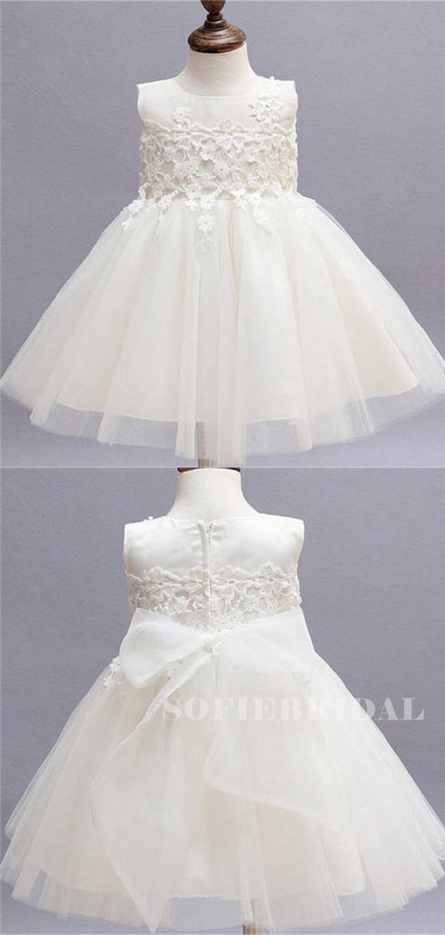 A-line Round Neck Sleeveless Lace Appliques Flower Girl Dresses, FG0110