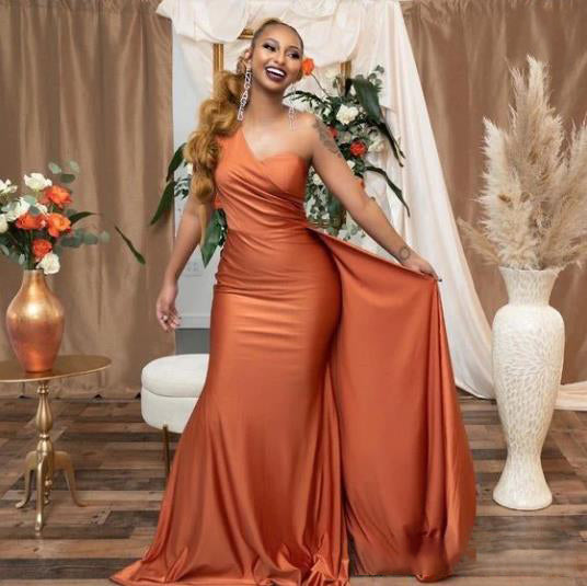 Hot Multiway Orange Bridesmaid Dresses Stretch Satin Wedding Guest Dress, SFWG00419