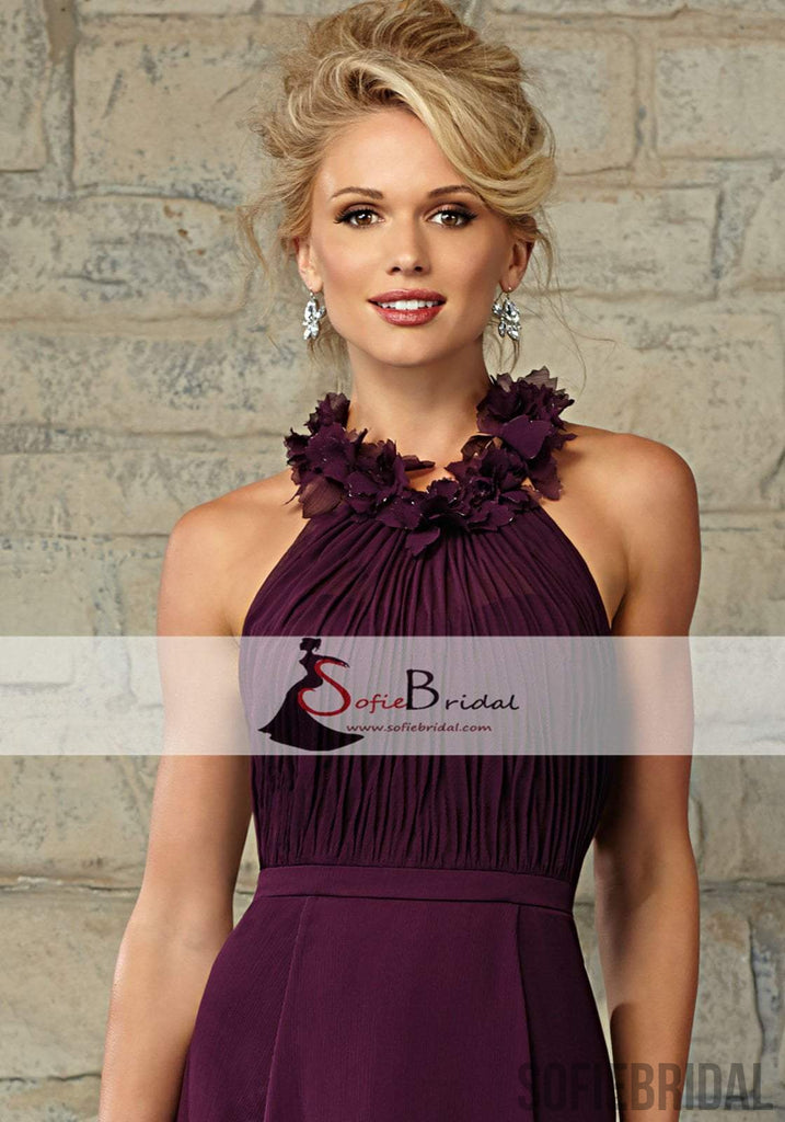 Purple Chiffon Bridesmaid Dresses, Long Bridesmaid Dresses, Cheap Bridesmaid Dresses, PD0496