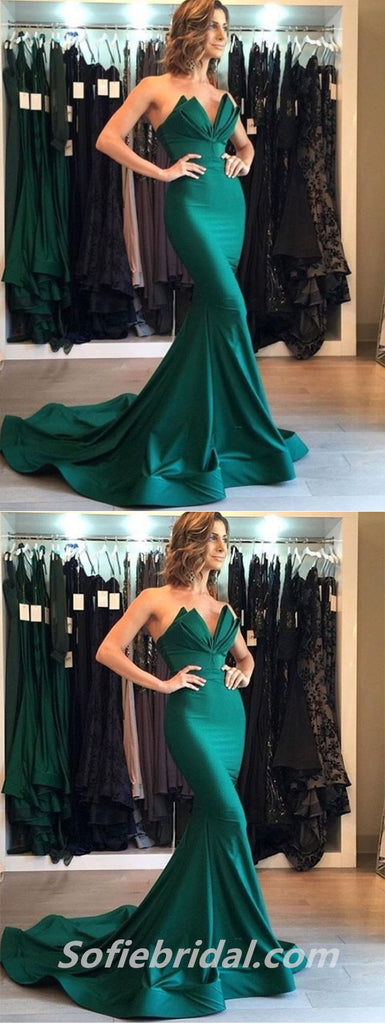 Elegant Satin V-Neck Sleeveless Mermaid Long Prom Dresses ,SFPD0270