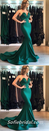 Elegant Satin V-Neck Sleeveless Mermaid Long Prom Dresses ,SFPD0270