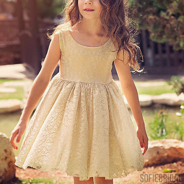Scoop Neckline Lace A-line V-back Flower Girl Dresses, Lovely Little Girl Dresses, FG064