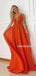 Charming V-neck A-line Orange Long Simple Prom Dresses,SFPD0171