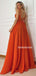 Charming V-neck A-line Orange Long Simple Prom Dresses,SFPD0171