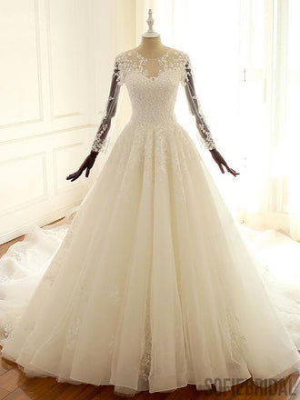 Long Sleeve Lace Long Custom Cheap Custom Wedding Dresses, WD305
