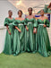 Green A-Line V-Neck Half Sleeve Floor Length Long Bridesmaid Dresses , SFWG00420