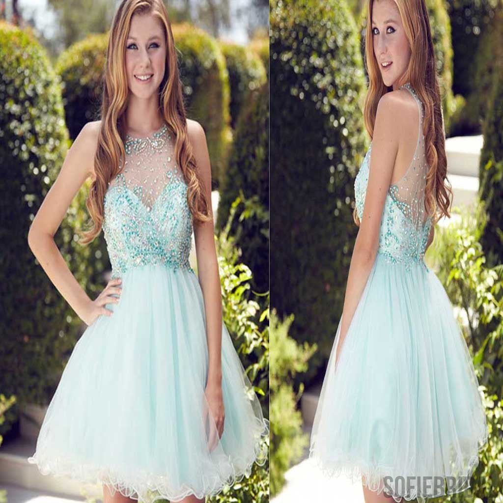 Sparkly see through tulle cute Bohemian cute freshman graduation homecoming prom dress,BD0022