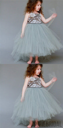 Satin Top Strap Tulle Flower Girl Dresses, Cute Little Girl Birthday Dresses, Free Custom Dresses,  FG038