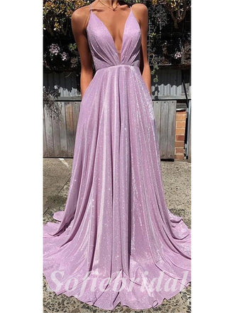 Sexy Special Fabric Spaghetti Straps V-Neck Sleeveless Criss Cross Side slit A-Line Long Prom Dresses,PD0790
