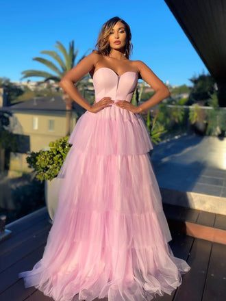 Simple Strsight A-line Tulle Long Prom Dresses Online,SFPD0106