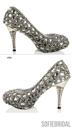 Sparkly Crystal High Heels Pointed Toe Rhinestone Wedding Bridal Shoes, S023