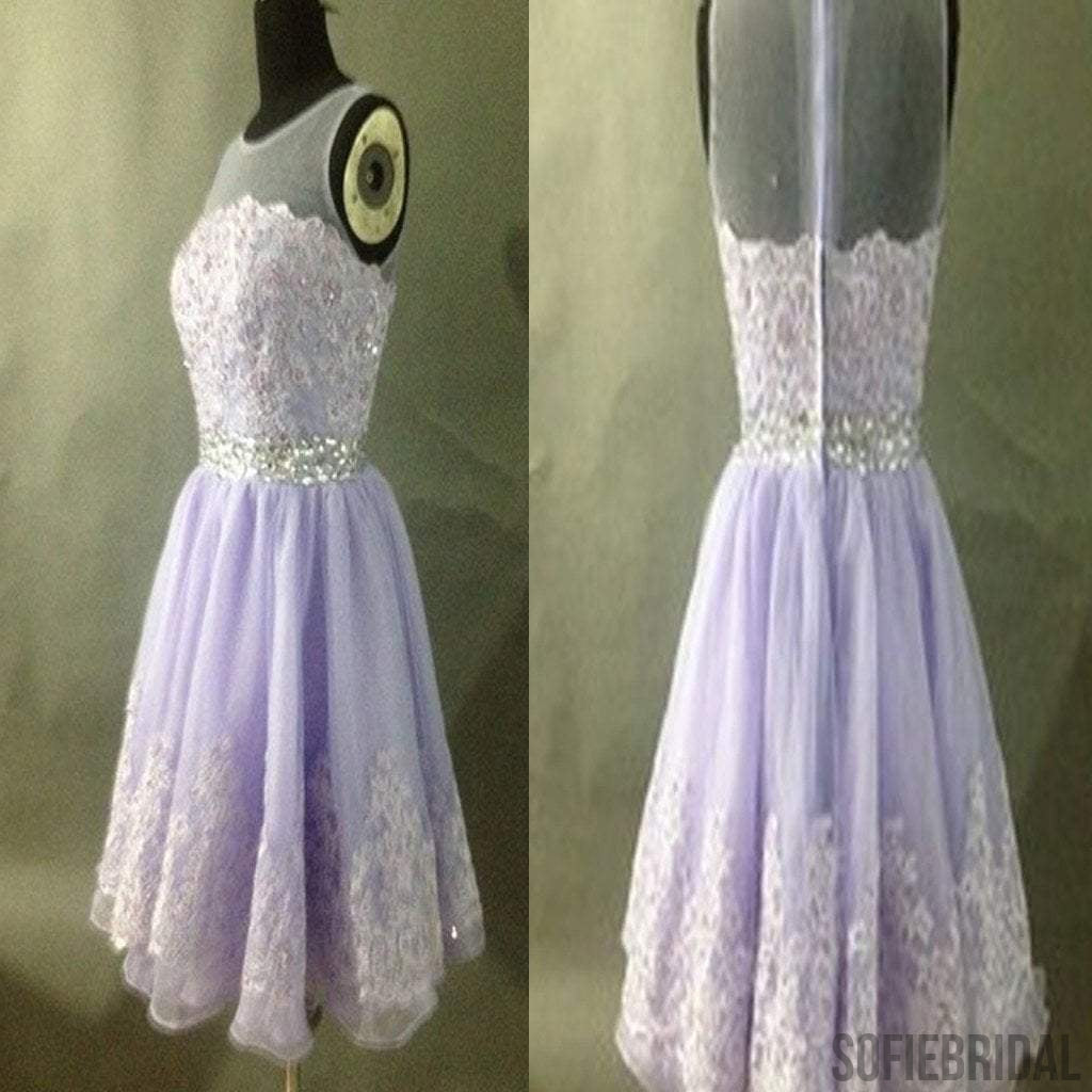 Lilac see through tulle cute appliques freshman homecoming prom dress,BD0027