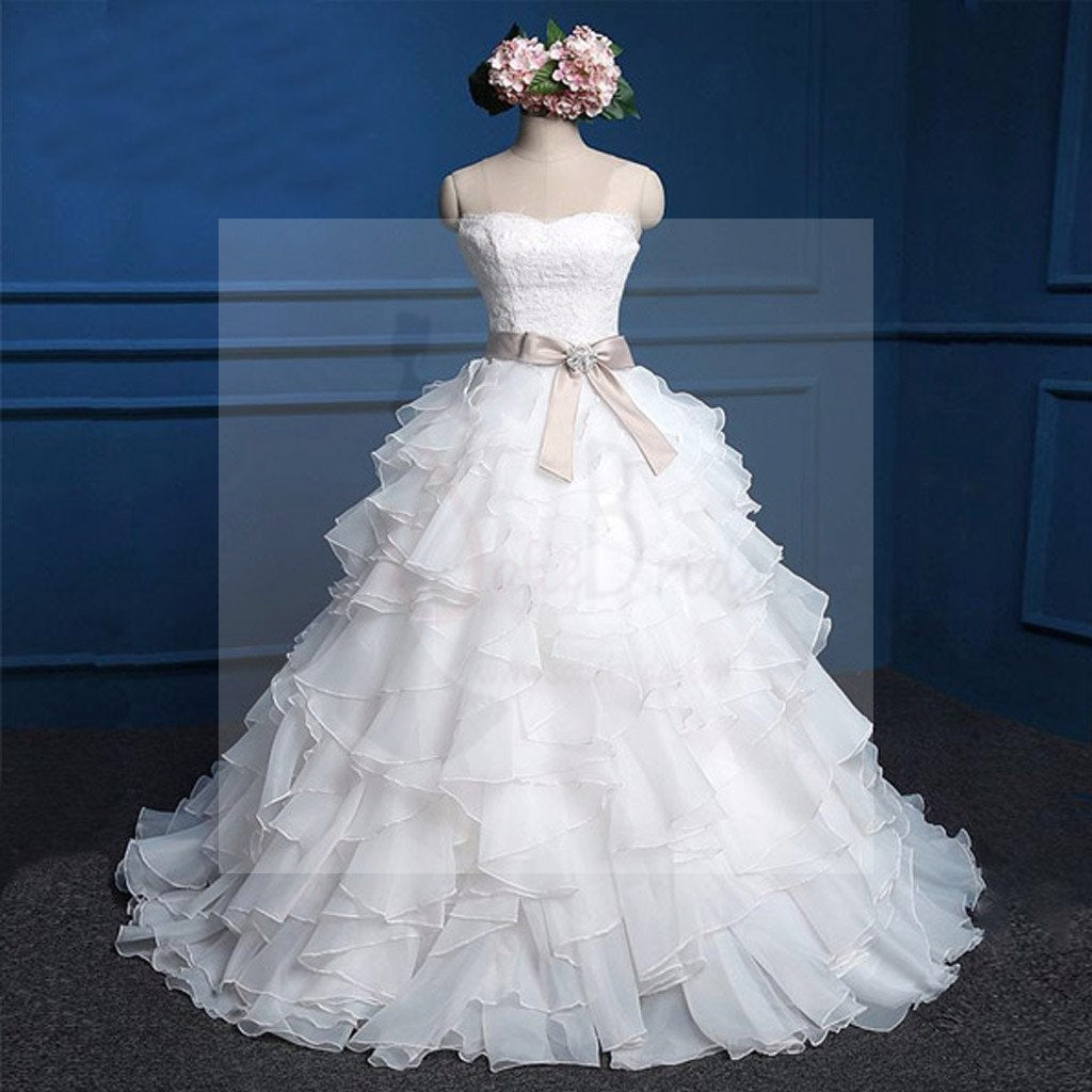 Sweetheart Lace Top Cute Bridal Gown, Cheap Popular Chiffon Wedding Dress, WD0027