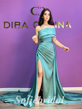 Sexy Satin Sleeveless Side Slit Mermaid Long Prom Dresses, PD0862