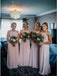 A-Link Round Neck Lace Cap Sleeves Pink Chiffon Bridesmaid Dress, BD1009