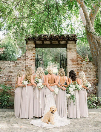 Simple V-Neck Chiffon Backless Long Light Grey Bridesmaid Dress, PD0974