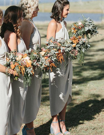 Sheath Halter Light Grey Bridesmaid Dresses With Split, PD0973