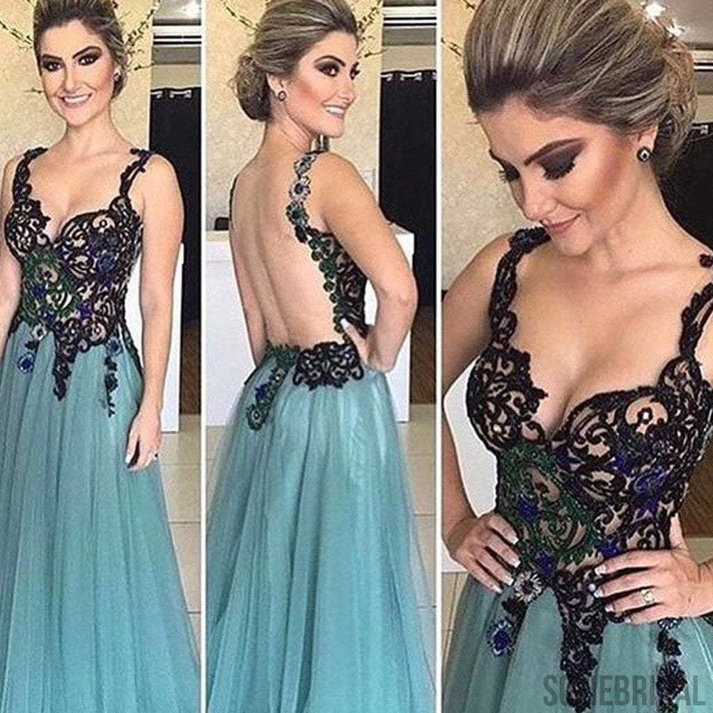 Gorgeous Beaded Backless Sexy Long A-line Tulle 2017 Prom Dresses, PD0529