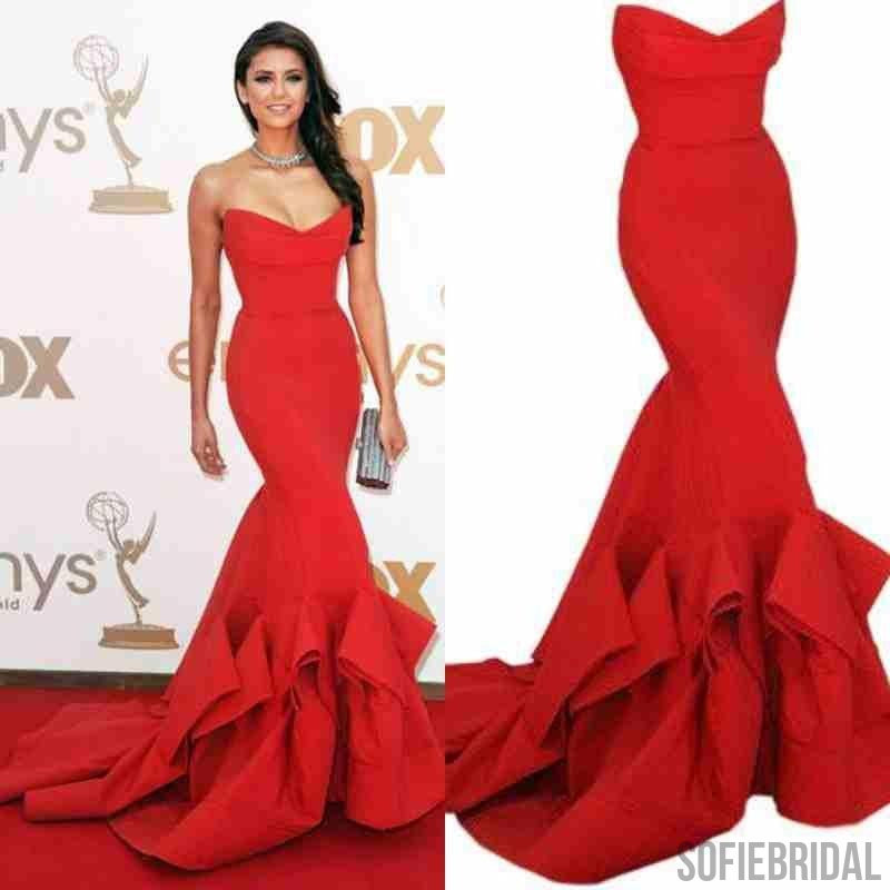 Red Sweetheart Long Mermaid Celebrity Inspired Dresses For Prom, Prom Dresses, PD0288