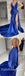 Sexy Royal Blue Satin Spaghetti Straps V-Neck Open Back Sleeveless Side Slit Mermaid Long Prom Dresses/Evening Dresses,SFPD0355