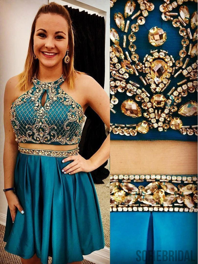 Teal  Cheap Cute Short Two Piece Homecoming Dresses Under 2018, CM463