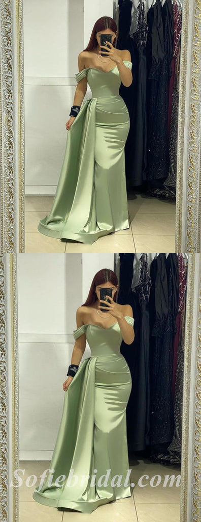 Sexy Satin Off Shoulder V-Neck Sleeveless Mermaid Prom Dresses/Evening Dresses,SFPD0368