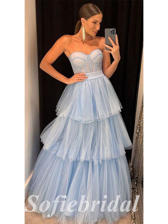 Sexy Tulle Sweetheart V-Neck A-Line Long Prom Dresses, PD0846