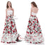 White Top Straight Neckline 2 Pieces Floral Long A-line Prom Dresses, Evening Dresses, PD0370